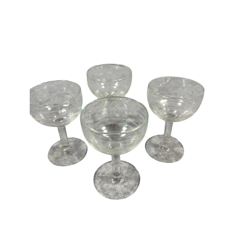Set of 4‎ Vintage Clear Glass Cordial Glasses Small Wine Stemware Etched Detail